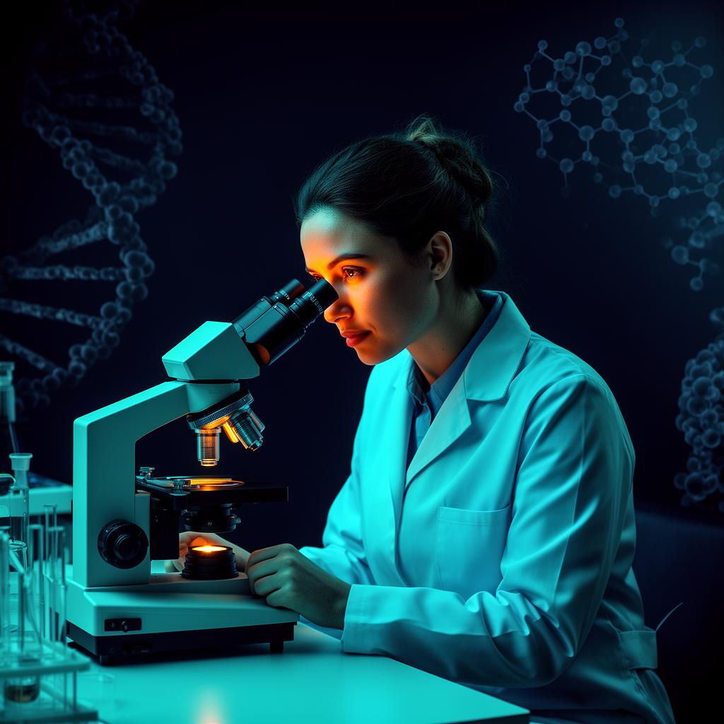 Cientista analisando amostra ao microscópio em laboratório de Life Science